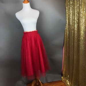 NWOT: Disney tea-length, polka-dot red tulle skirt